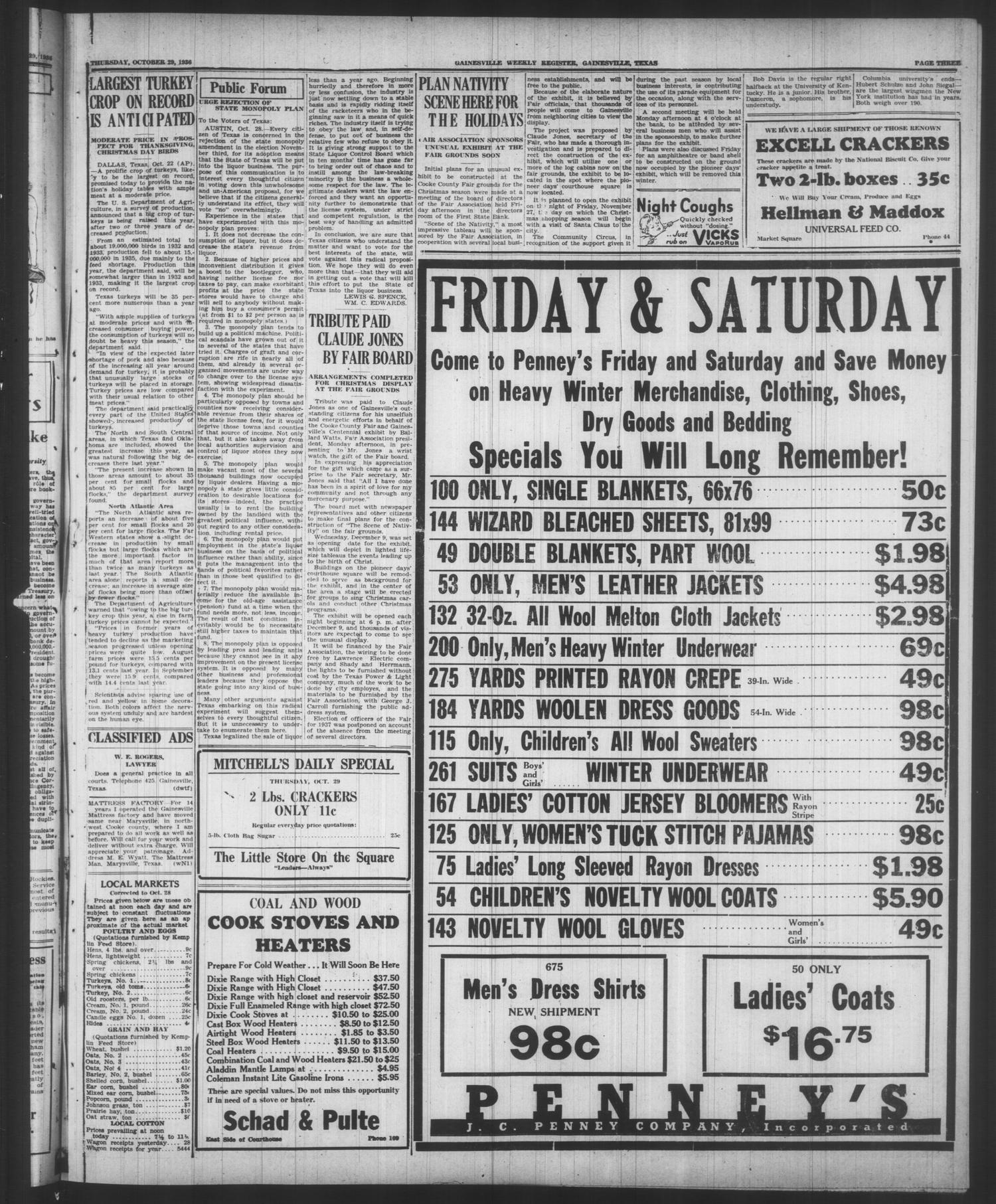 Gainesville Weekly Register and Messenger (Gainesville, Tex.), Vol. 56, No. 44, Ed. 1 Thursday, October 29, 1936
                                                
                                                    [Sequence #]: 3 of 6
                                                