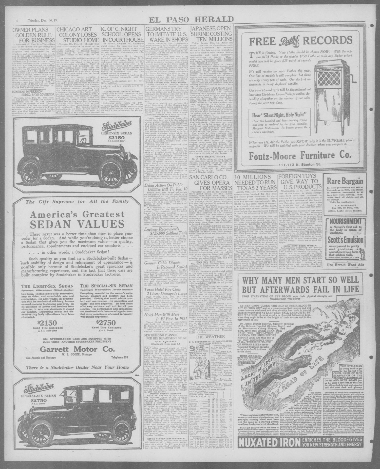 El Paso Herald (El Paso, Tex.), Ed. 1, Tuesday, December 14, 1920
                                                
                                                    [Sequence #]: 4 of 14
                                                