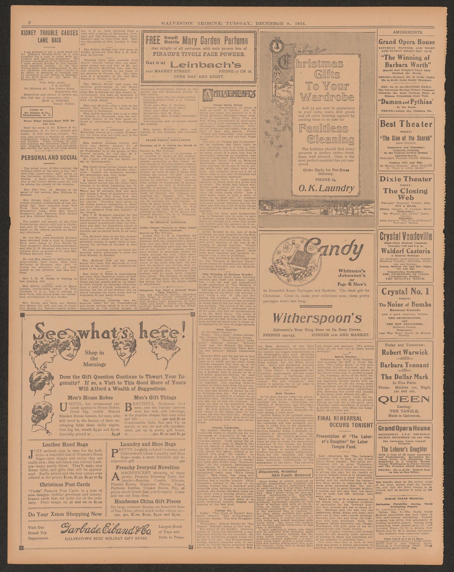Galveston Tribune. (Galveston, Tex.), Vol. 35, No. 10, Ed. 1 Tuesday, December 8, 1914
                                                
                                                    [Sequence #]: 2 of 12
                                                