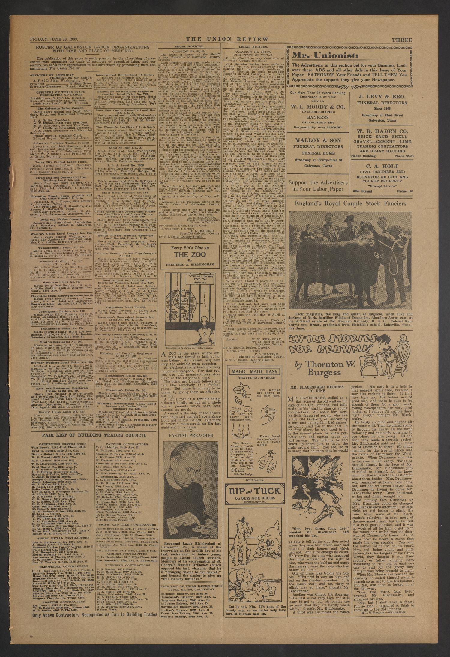 The Union Review (Galveston, Tex.), Vol. 20, No. 8, Ed. 1 Friday, June 16, 1939
                                                
                                                    [Sequence #]: 3 of 4
                                                