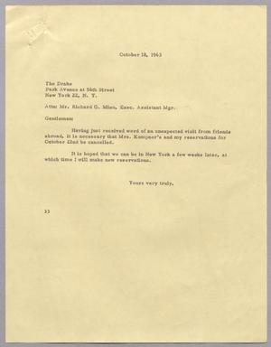 [Letter from Harris Leon Kempner to The Drake, October 18, 1963]