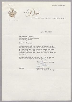 [Letter from Richard G. Mino to Harris Leon Kempner, August 21, 1963]
