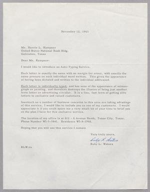 [Letter from Ruby L. Waters to Harris Leon Kempner, November 12, 1963]