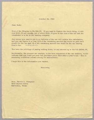 [Letter from Harris Leon Kempner to Ruth Alma Kempner, October 29, 1963]