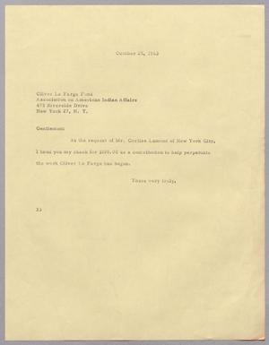 [Letter from Harris Leon Kempner to Oliver La Farge Fund, December 30, 1963]