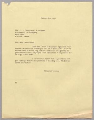 [Letter from Harris Leon Kempner to L. F. McCollum, October 24, 1963]