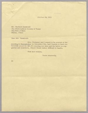[Letter from Harris Leon Kempner to Herbert Gambrell, October 22, 1963]