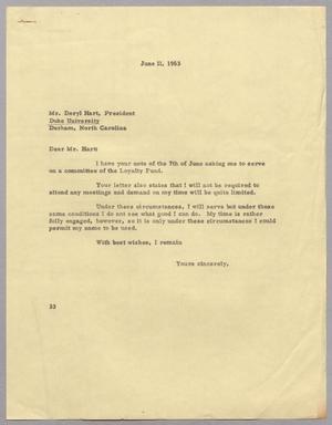 Primary view of object titled '[Letter from Harris Leon Kempner to Deryl Hart, June 11, 1963]'.