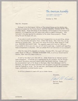 [Letter from The American Assembly to Harris Leon Kempner, October 3, 1963]