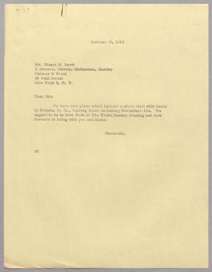 Primary view of object titled '[Letter from Harris Leon Kempner to Stuart N. Scott, October 18, 1963]'.