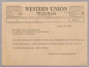 [Telegram from Ruth and Harris Kempner to John and Lady Eccles, October 18, 1963]