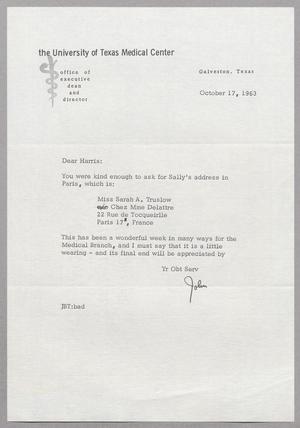 [Letter from John Truslow to Harris Leon Kempner, October 17, 1963]