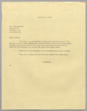 [Letter from Harris Leon Kempner to John Harris, October 11, 1963]
