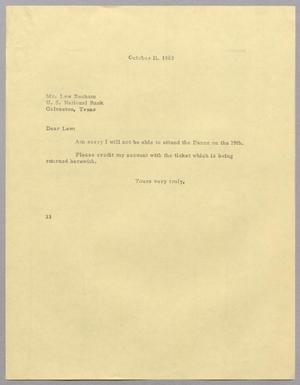 [Letter from Harris Leon Kempner to Lew Benham, October 11, 1963]