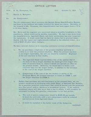 [Office Letter from E. R. Thompson, Jr., to Harris Leon Kempner, October 9, 1963]