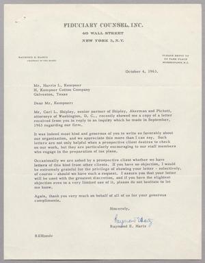 [Letter from Raymond E. Hartz to Harris Leon Kempner, October 04, 1963]