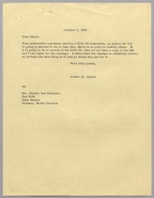 Primary view of object titled '[Letter from Arthur M. Alpert to Sandy, October 07, 1963]'.