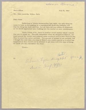 [Letter from Harris Leon Kempner to Jose Lacerda, July 10, 1963]