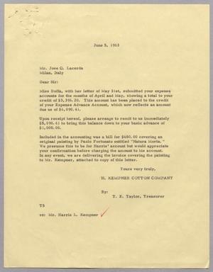 [Letter from H. Kempner Cotton Company to José Q. Lacerda, June 5, 1963]