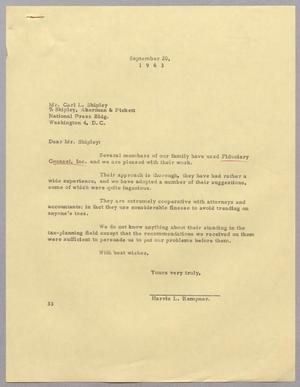 [Letter from Harris Leon Kempner to Carl L. Shipley, September, 1963]