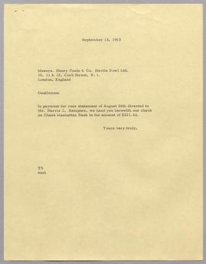 [Letter from T. E. Taylor to Messrs. Henry Poole & Co. (Savile Row) Ltd.,  September 13, 1963]