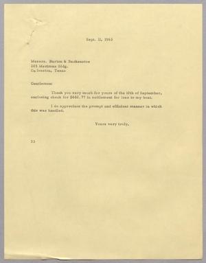 [Letter from Harris L. Kempner to Burton & Backenstoe - September 11, 1963]