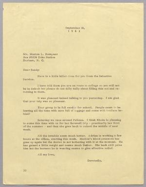 [Letter from Harris Leon Kempner to Sandy, September 10, 1963]