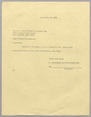 [Letter from Harris L. Kempner to Alfred Dunhill of London, Inc. - September 12, 1963]