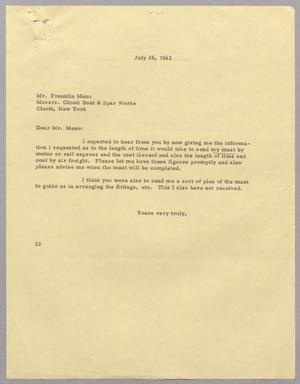 [Letter from Harris Leon Kempner to Franklin Meno, July 26, 1963]