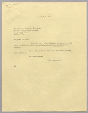 [Letter from Harris Leon Kempner to Gershon Canaan, August 30, 1963]