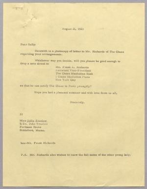 Primary view of object titled '[Letter from Harris Leon Kempner to Sally Truslow, August 21, 1963]'.