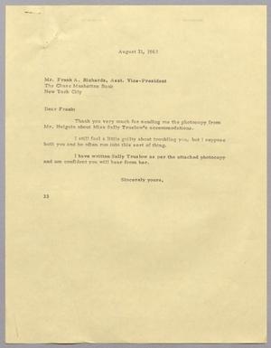 [Letter from Harris Leon Kempner to Frank A. Richards, August 21, 1963]