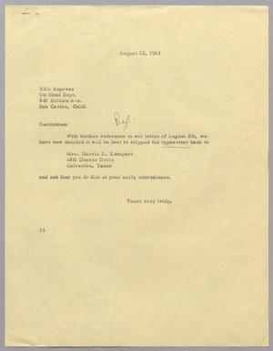 [Letter from Harris Leon Kempner to REA Express, August 22, 1963]