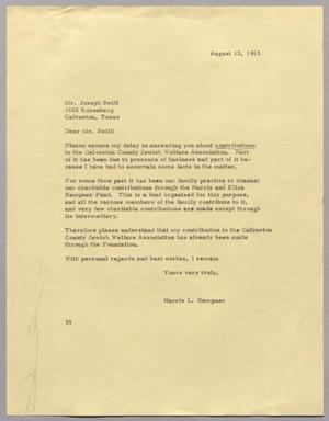 [Letter from Harris Leon Kempner to Joseph Swiff, August 13, 1963]