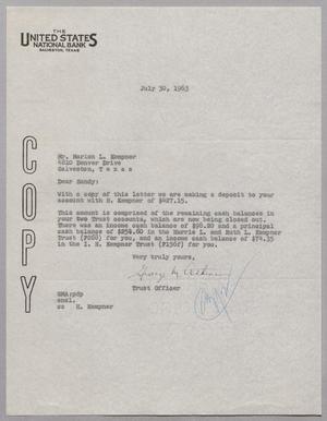 [Letter from George M. Atkinson to Marion Lee Kempner, July 30, 1963]