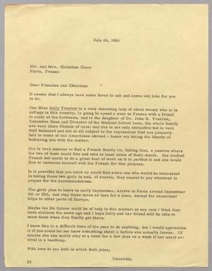 [Letter from Harris Leon Kempner to Christian Clerc, July 26, 1963]