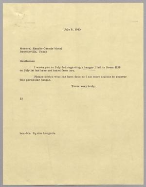 [Letter from Harris Leon Kempner to Messrs. Rancho Grande Motel, July 9, 1963]