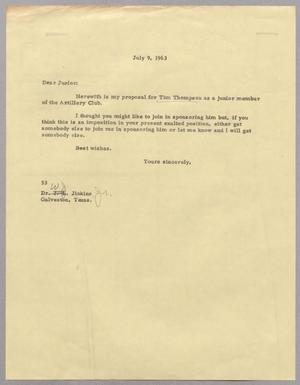 [Letter from Harris Leon Kempner to Jinkins, July 9, 1963]