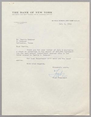 [Letter from W. Kennedy B. "Took" Middendorf to Harris L. Kempner, July 5, 1963]