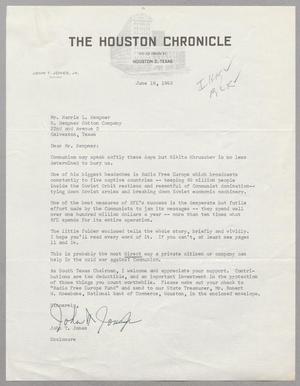 [Letter from John T. Jones to Harris Leon Kempner, June 18, 1963]