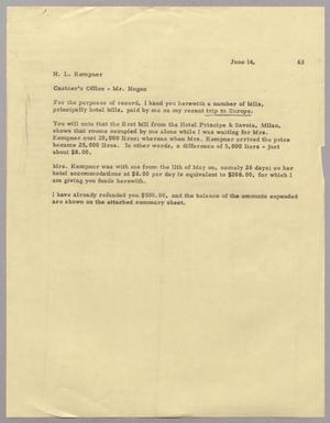 [Memorandum from Harris Leon Kempner to Mr. Hogan, June 14, 1963]