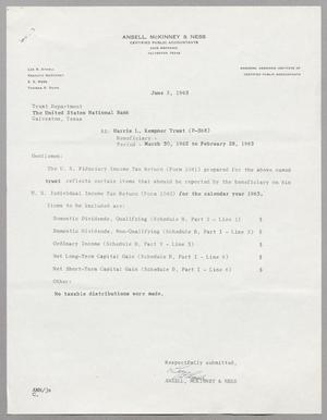 [Letter from Ansell, McKinney & Ness to The United States National Bank, June 5, 1963]