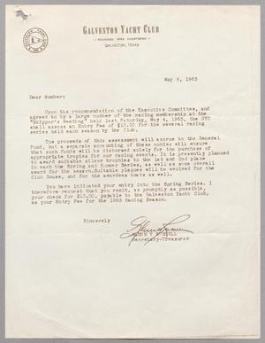 [Letter from Galveston Yacht Club to members, May 6, 1963]