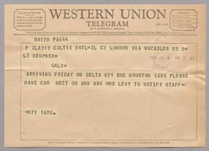 [Telegram to Kempner, June 5, 1963]