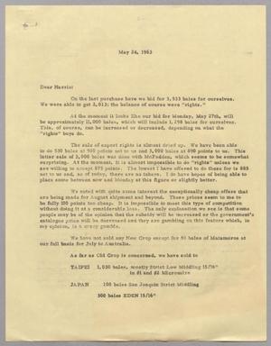 [Letter from Fred H. Rayner to Harris Leon Kempner, May 24, 1963]