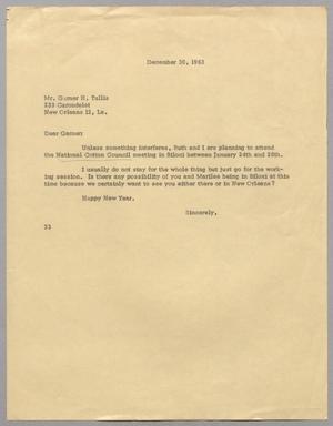 [Letter from Harris Leon Kempner to Mr. Gamer H. Tullis, December 30, 1963]