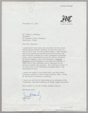 [Letter from John D. Moseley to Mr. Harris L. Kempner, December 12, 1963]