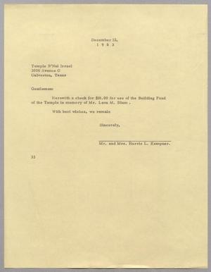 [Letter from Mr. and Mrs. Harris L. Kempner to Temple B'Nai Israel, December 12, 1963]