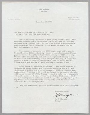 Primary view of object titled '[Letter from Duke University to the students, December 10, 1963]'.