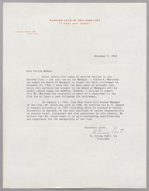 [Letter from the Harvard Club of New York City, December 9, 1963]